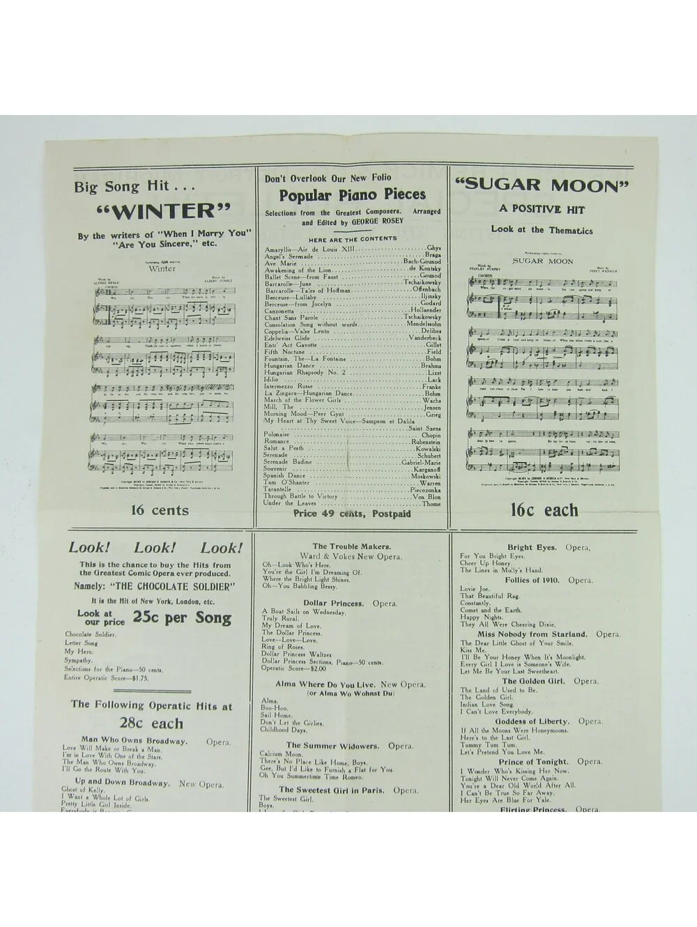 Sheet Music Jerome H. Remick & Co Advertising Special Bulletin Form Antique 1910